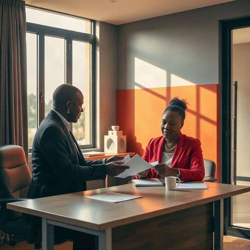 Coastmeadowx consultants reviewing documents in a slate-toned office